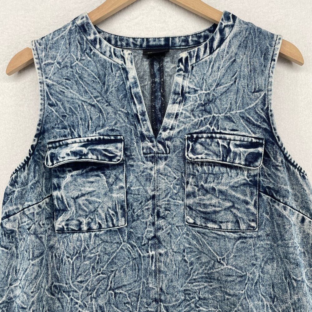 Who What Wear Acid Wash Denim Mini Dress in Blue - Picture 3 of 13